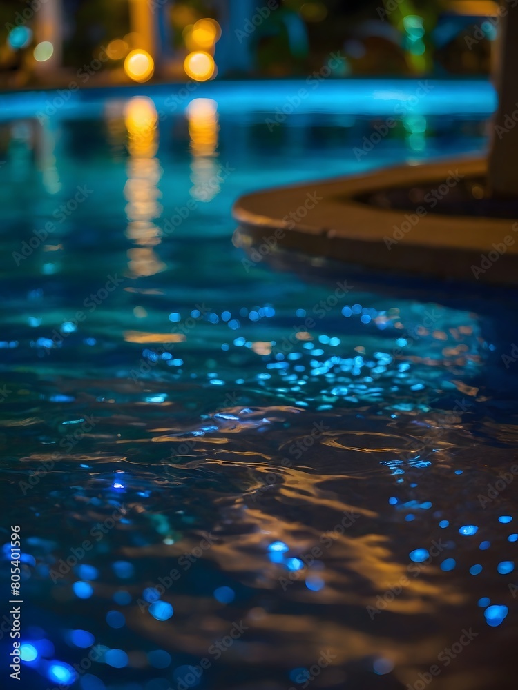 Nocturnal Paradise, Enjoying the Tranquility of a Luxurious Tropical Resort Pool After Dark.