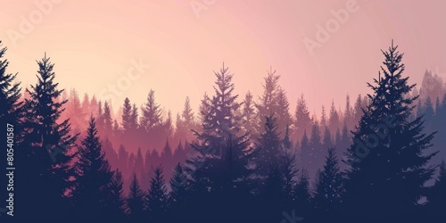 A silhouette of evergreen larch trees against a magenta sky  creating a stunning natural landscape at sunset