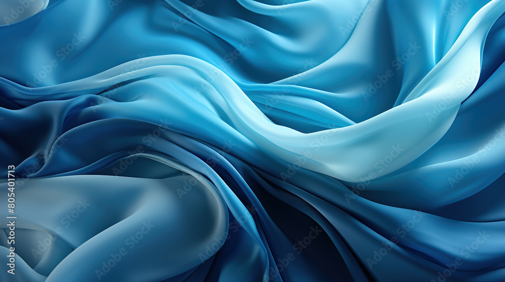 Obraz premium Fluttering Blue Color Fabric Heavenly in Space With Delicate Folds on Blurry Background