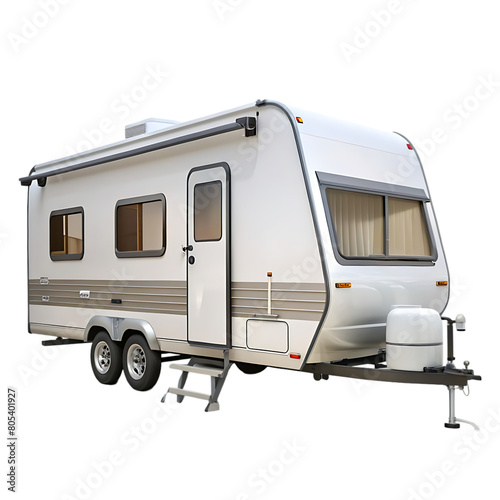 Vacation trip with Caravan Car on road. Camper and Summer drive on highway. Holiday journey