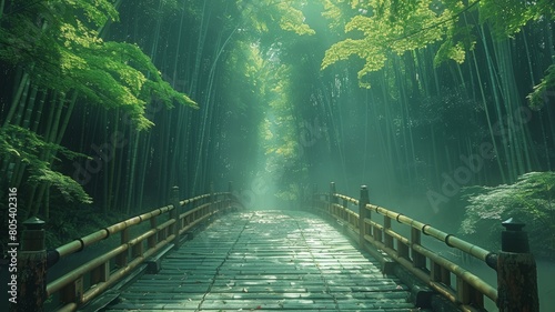 Bamboo forest path, tranquil walk photo