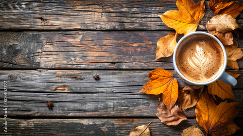 Begin your day anew: steam swirls from a cup, carrying the tantalizing scent of brewed coffee photo