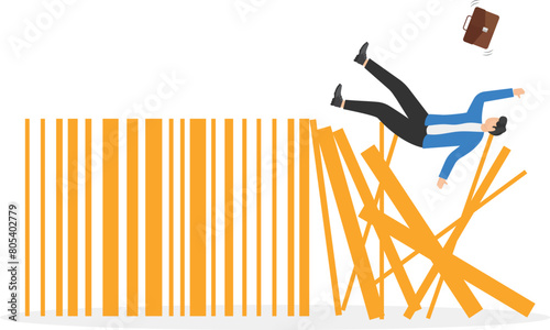 Concept of the economic crisis with a shattered bar code in the face of the Coronavirus epidemic, causing the collapse of international trade

