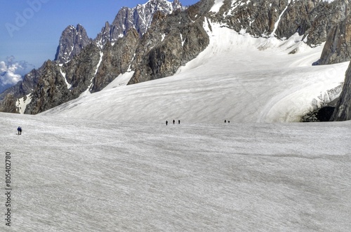A group of hikers on the Mont Blanc glacier