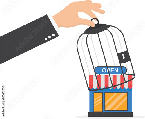 Restart business in normal operation after peak of Coronavirus COVID-19 outbreak concept, government hand unlock the cage and businessman return to work

