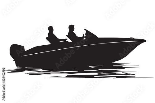 driving speed boat silhouette vector white background