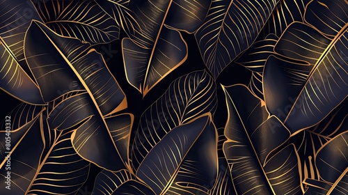 Luxurious Tropical Leaf Wallpaper: Golden Banana Leaf Design 