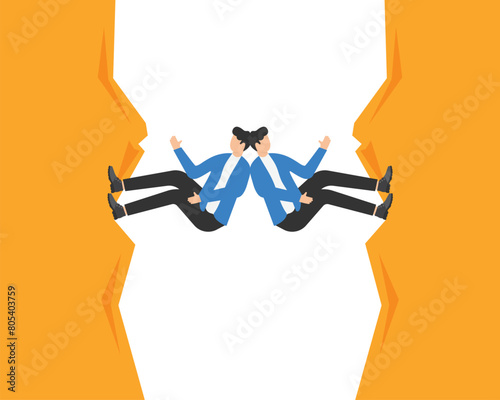 Corporate partners back to back moving upwards-Business teamwork concept

