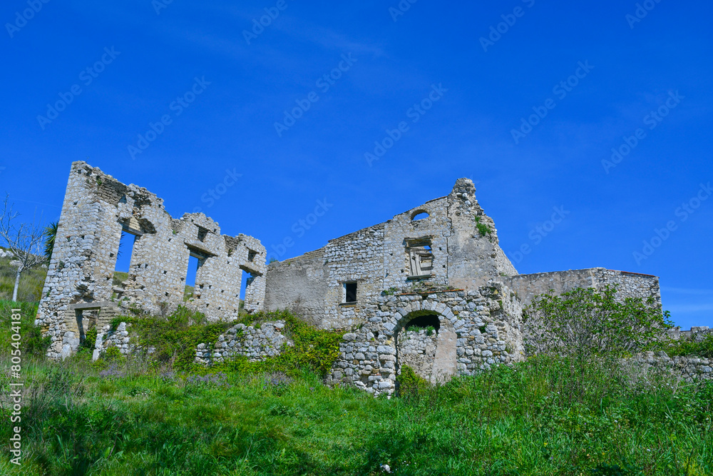 The ruins of an ancient abbey in the mountains of Campania in Italy.