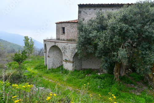 The ruins of an ancient abbey in the mountains of Campania in Italy.