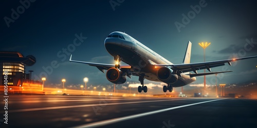 Airplane in the airport, Airplane during take off on airport runway