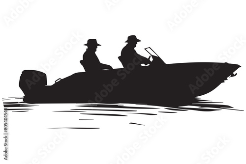 driving speed boat silhouette vector white background