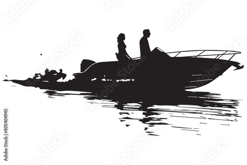 Man driving boat silhouette vector