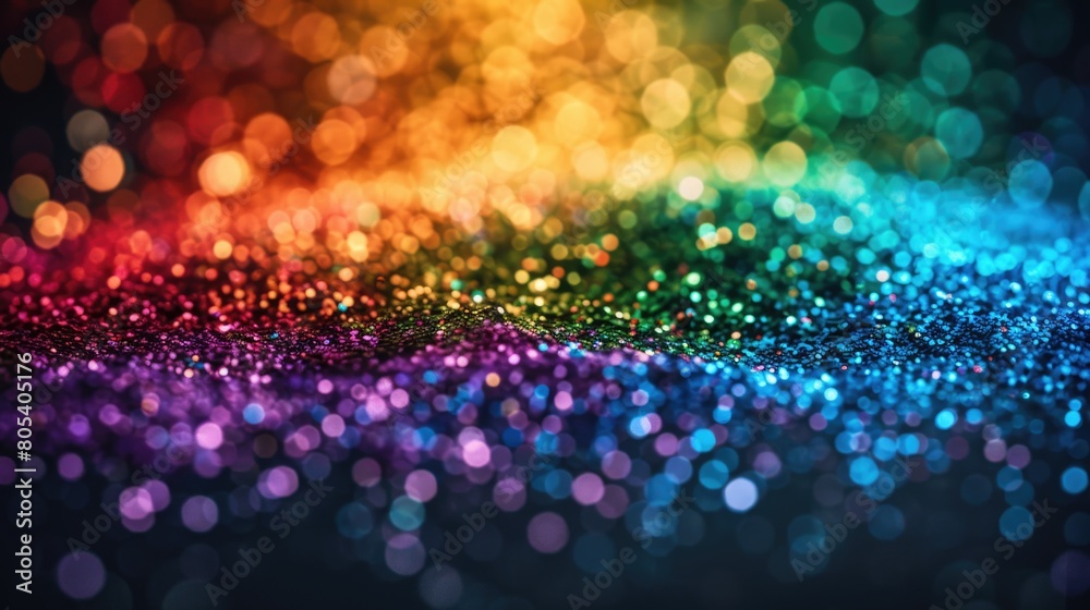 A lively rainbow colored background filled with sparkling glitter in various colors A lively rainbow colored background filled with sparkling glitter in various colors