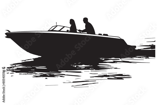 Man driving boat silhouette vector