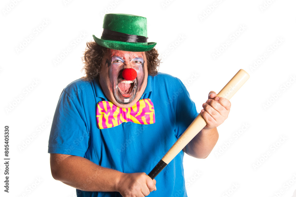 Evil clown from horror movies posing on a white background. Evil clown from horror movies posing on a white background.