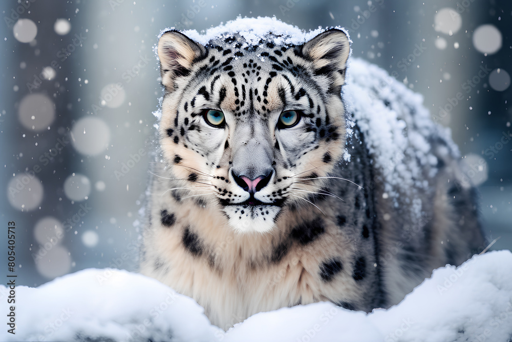 Fototapeta premium snow leopard on a rock