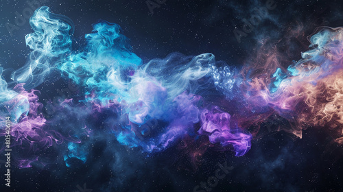 A smoke pattern that resembles a swirling galaxy  in a mix of blues  purples  and pinks against the deep black of space.