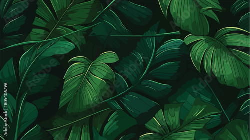 Seamless pattern with tropical palm leaves. Green e