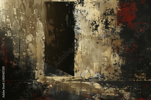 A painting of a door with a black frame and a gold frame