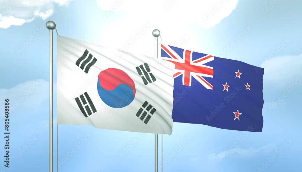 South Korea and New Zealand Flag Together A Concept of Relations