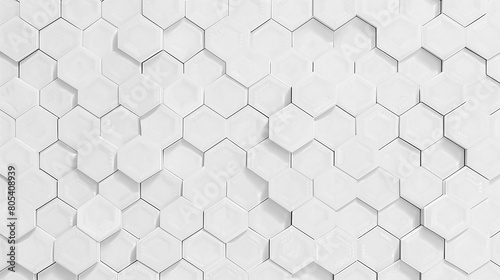 3D Futuristic honeycomb mosaic white wallpaper with hexagon grid background. 