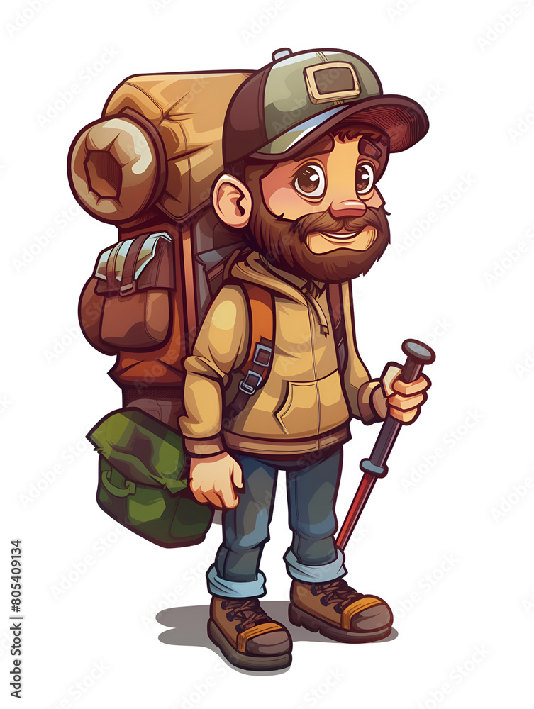 Illustration of hiker going to climb the mountain