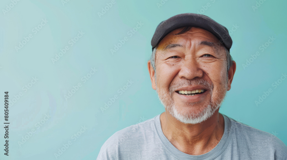 A man with a black and white hat is smiling A man with a black and white hat is smiling