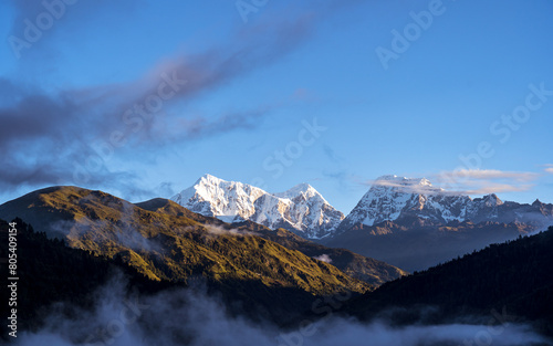 Landscape view of snow covered mountain in Nepal.