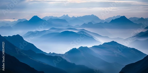 The photo shows majestic mountains. The top lines give the impression of harmony and serenity