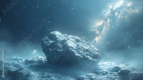 National Asteroid Day Background Concept Copy Sp,
A white granite rock eroded by a glowing silver 2
 photo
