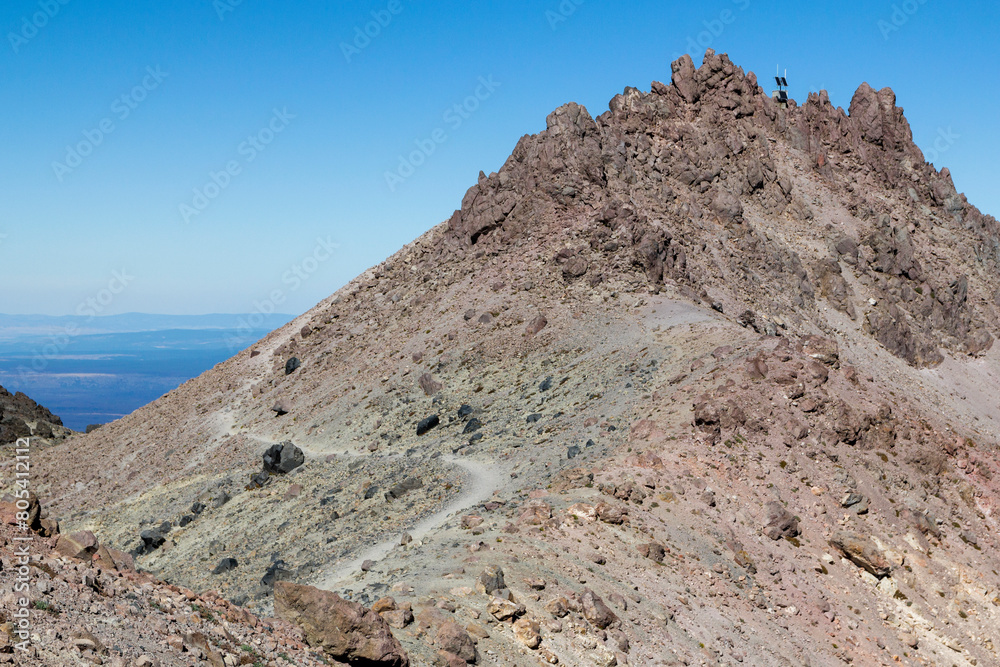 in close distance to the lassen peak with the last winding path. Lassen volcanic National park, california