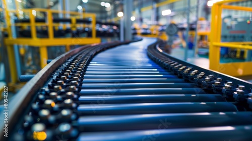 Wallpaper Mural Conveyor belts in a manufacturing process, moving products smoothly from one stage to another, demonstrating precision, close-up Torontodigital.ca