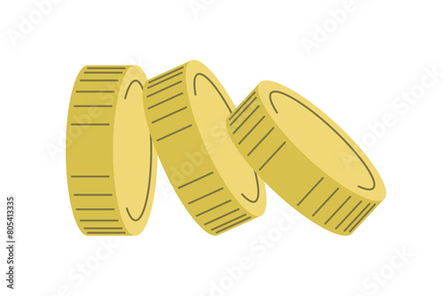 A composition of three golden coins or or playing tokens. Vector illustration