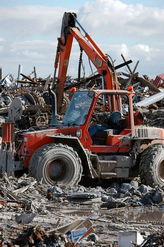 Cranes and forklifts in operation after a severe weather event Cranes and forklifts in operation after a severe weather event