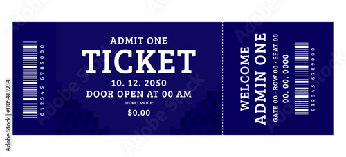 Admit one ticket design template. Concert, party or festival ticket design template. Ticket isolated on gray background