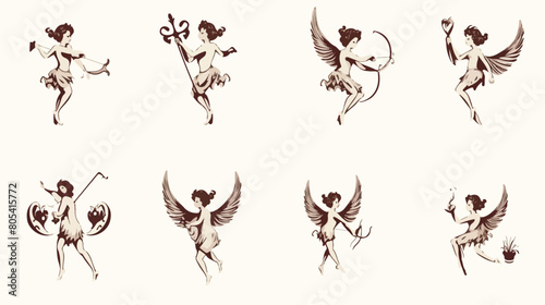 Set of different vintage cupid. Various flying ange