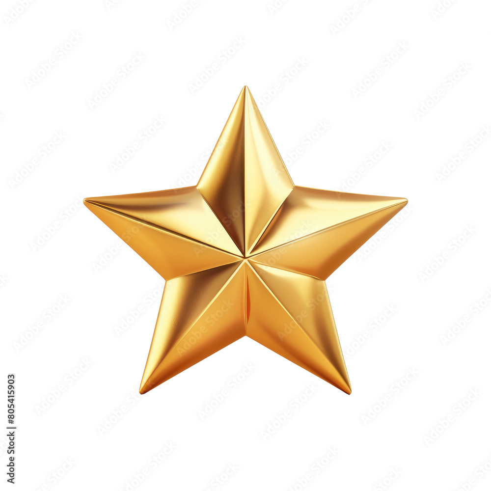 Obraz premium Golden five-pointed star icon 3D render isolated on white, transparent background PNG
