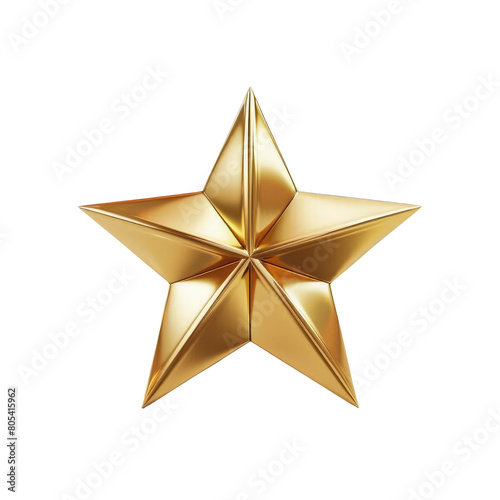 Golden five-pointed star icon 3D render isolated on white  transparent background PNG