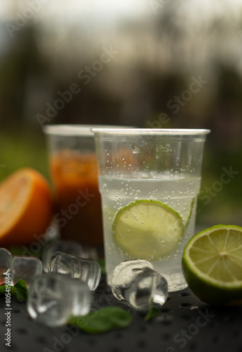 croissant and cold cocktail with orange