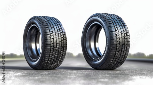 New Car Tires Displayed in Perfect Isolation on a White Background © Lifia