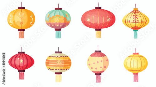 Set of Chinese paper street lanterns of different t