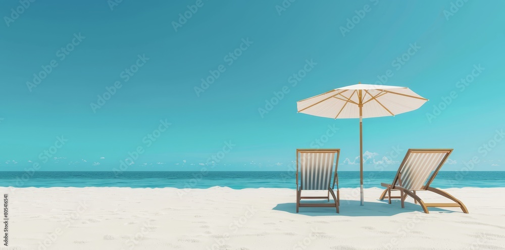 Deck chair by the beach. Summer vacation and travel concept.