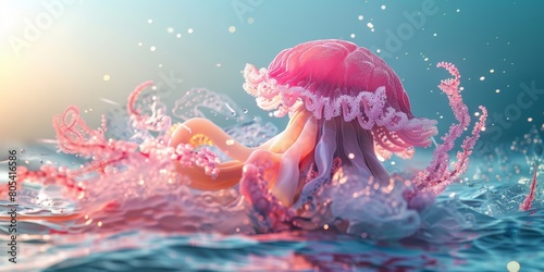 Pink Jellyfish Floating on Water