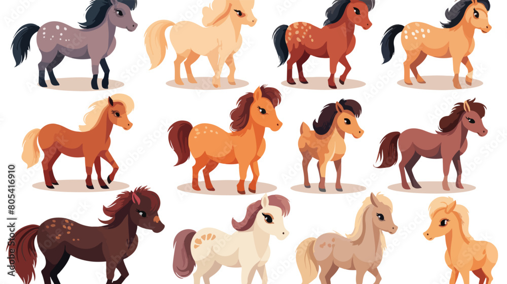 Set of different cute little horses. Collection of