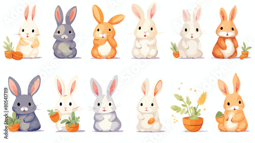 Set of cute funny Easter rabbits or bunnies isolate