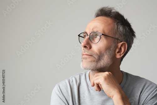 Man thinking over gray background, Copy Space.