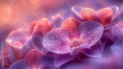 Close-up of amethyst orchid petals, artistically blurred into a soft, ethereal background for a tranquil and elegant effect.