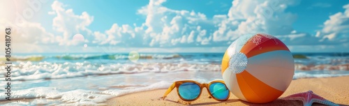 Banner for summer fun with sunglasses and top for playing in the sea. © Sina