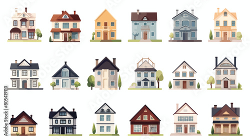 Set of different styles residential houses. Colorfu